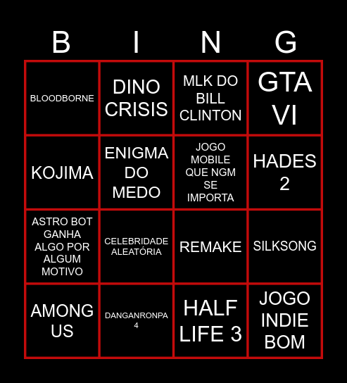 BINGO DO SNAG PRO TGA Bingo Card