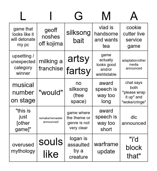 matt TGA 2024 Bingo Card