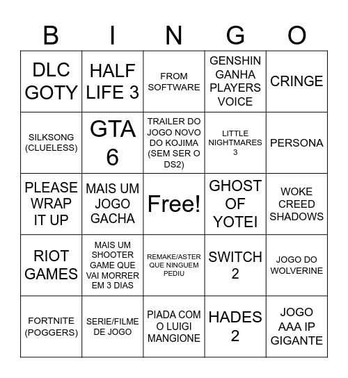 TGA BINGO Card