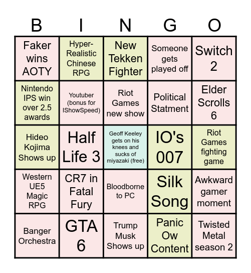 TGA Bingo Card