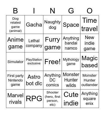 Game awards 2024 Bingo Card