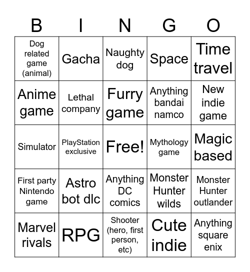 Game awards 2024 Bingo Card