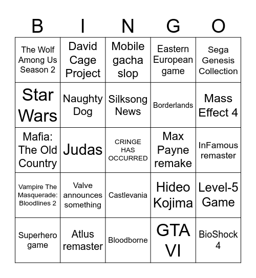 The Game Awards 2024 Bingo Card