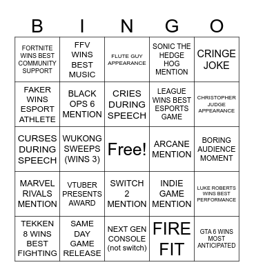 GAME AWARDS Bingo Card