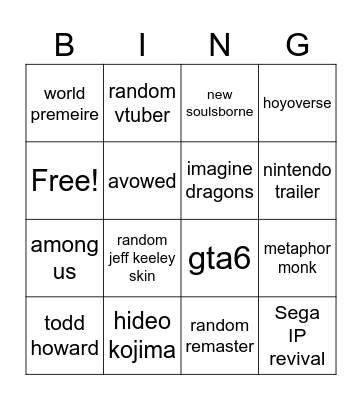 TGA 2024 Bingo Card