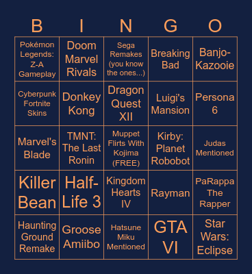 Mr. Keighley Bingo Card