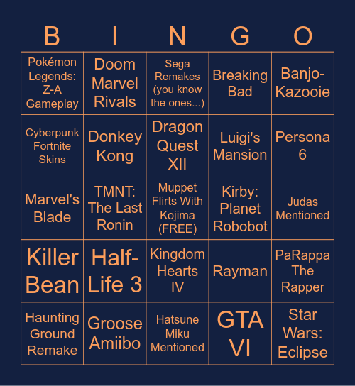 Mr. Keighley Bingo Card