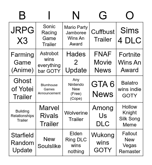 Untitled Bingo Card