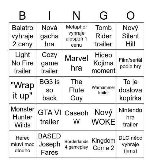 TGA BINGO Card