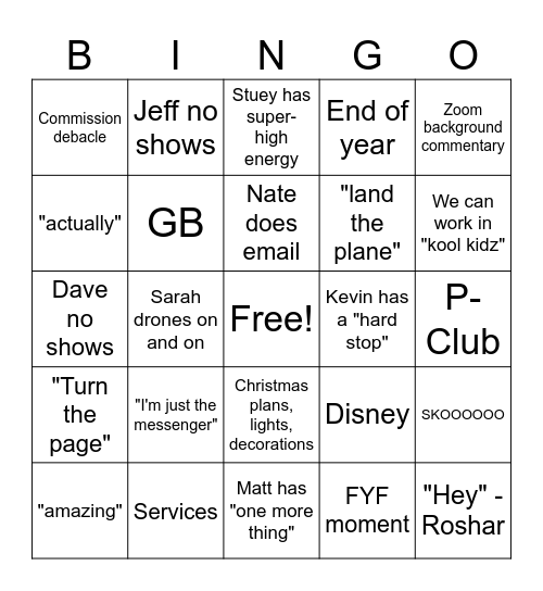 Friday Fun! Bingo Card