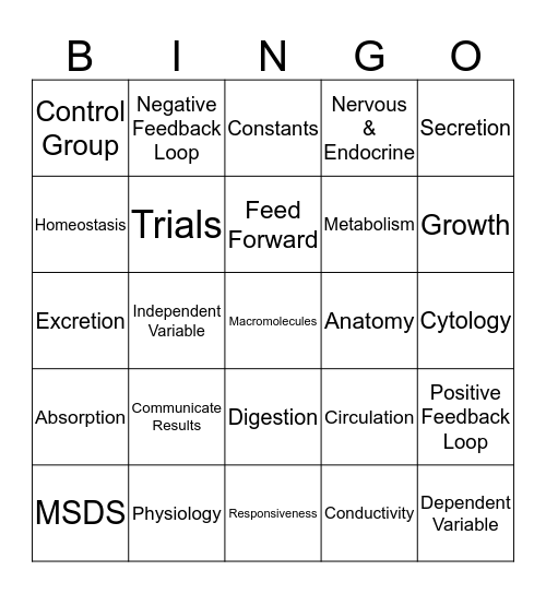 Review Test 1 Bingo Card