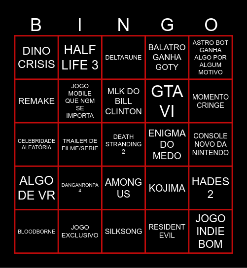 BINGO DO SNAG PRO TGA Bingo Card