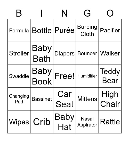 Baby Shower Bingo Card