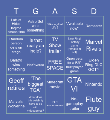 TGA Scrabdackle Bingo Card