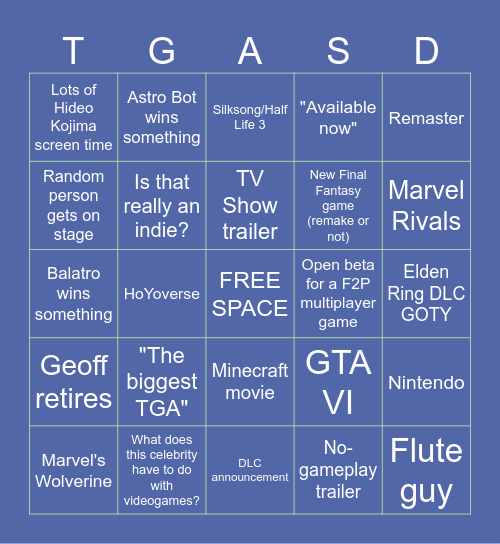 TGA Scrabdackle Bingo Card
