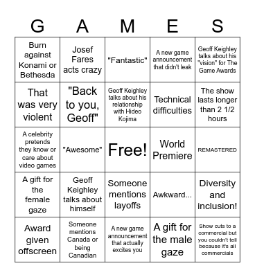 The Game Awards 2024 Bingo Card