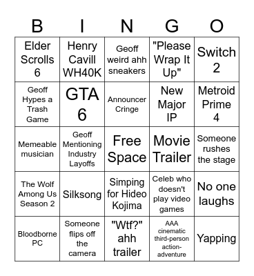 2024 TGAs Bingo Card