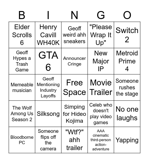 2024 TGAs Bingo Card