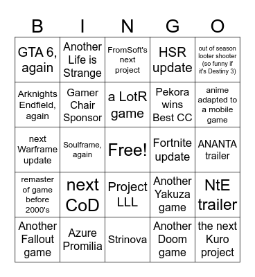 TGAyr Bingo Card