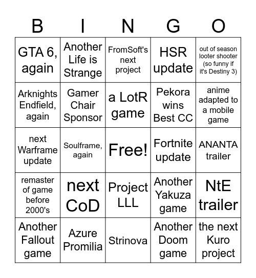 TGAyr Bingo Card