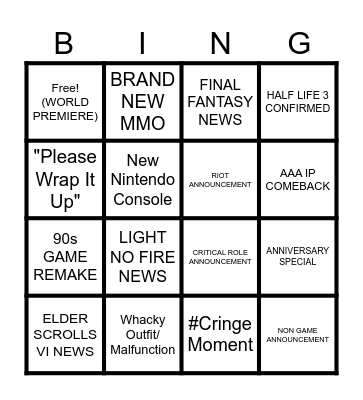 Game Awards 2024 Bingo Card