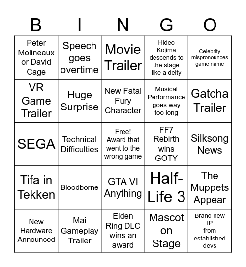 TGA 2024 Bingo! Bingo Card