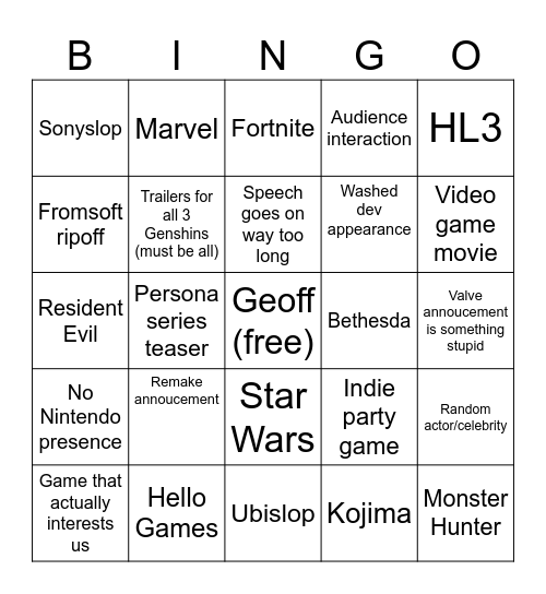 Game Award 2024 Bingo!!!! Bingo Card