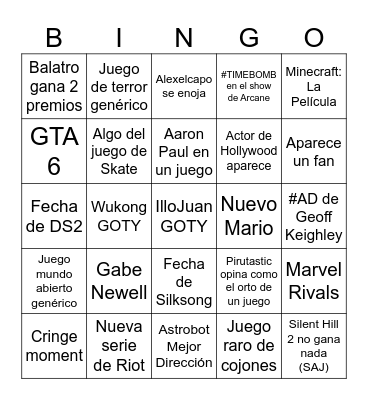 The Game Awards 2024 Bingo Card