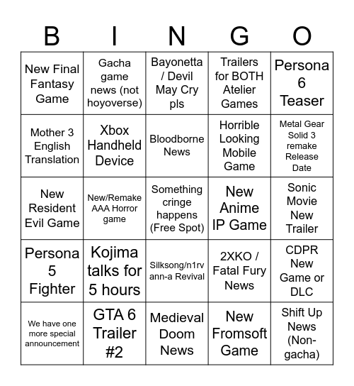 Untitled Bingo Card