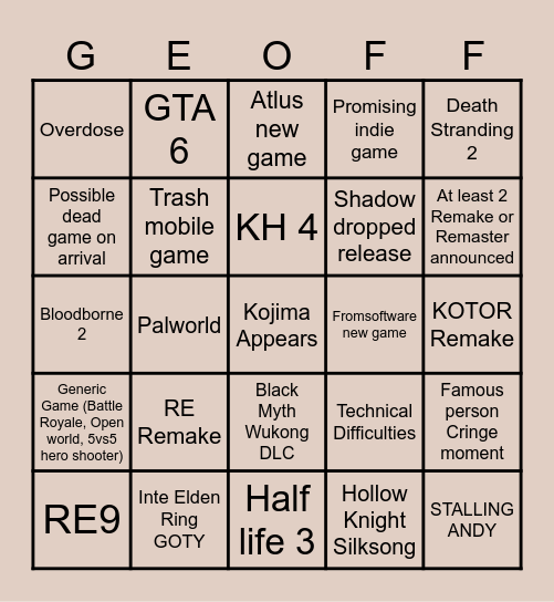 Game Awards 2024 (10th Anniversary) Bingo Card