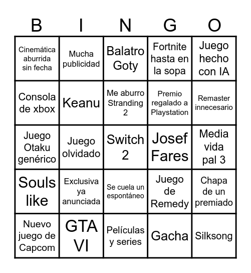 TGA 2024 Bingo Card