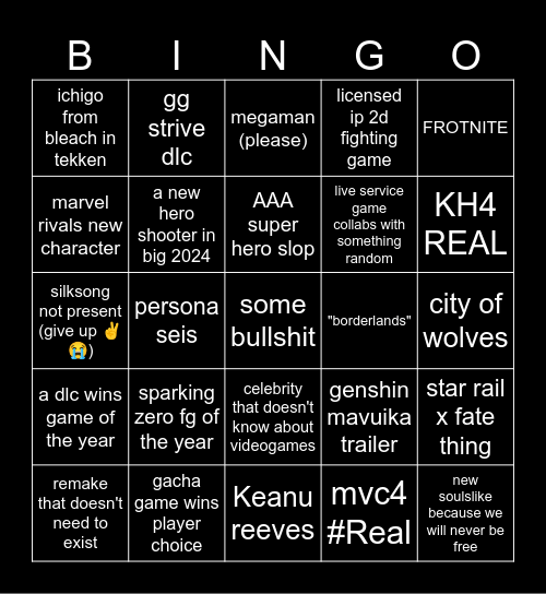game award Bingo Card