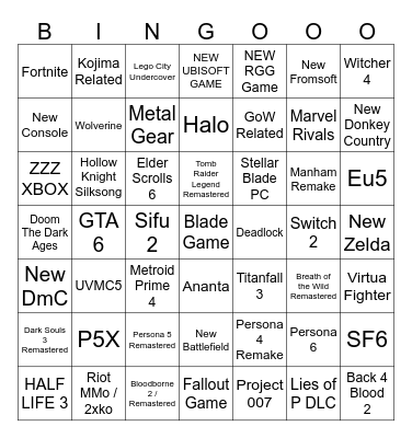 GOTY Bingo Card