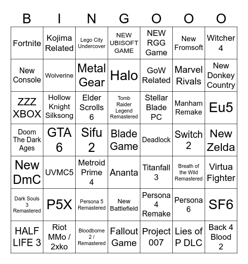 GOTY Bingo Card