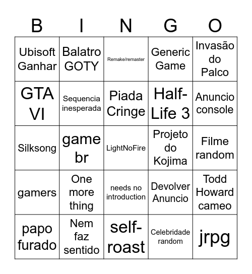 Game Awards Bingola Bingo Card