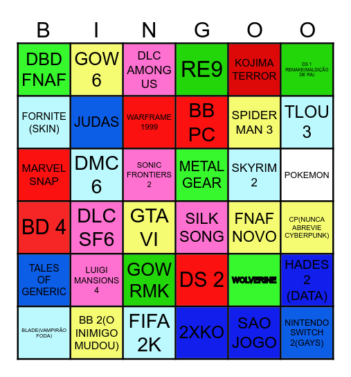 Bingo Game Awards Bingo Card