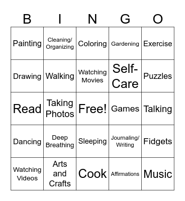 Coping Skills Bingo Card