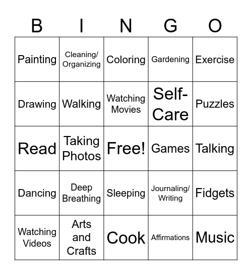 Coping Skills Bingo Card