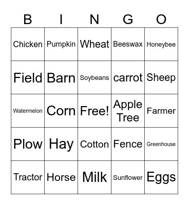 Agriculture! Bingo Card
