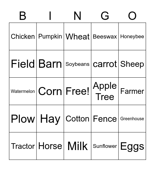 Agriculture! Bingo Card