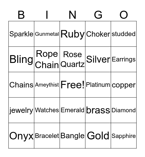 BLINGO Bingo Card