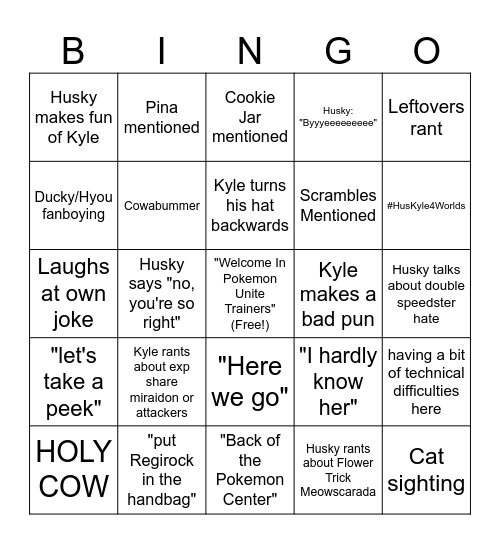 HusKyle Casting Bingo Card