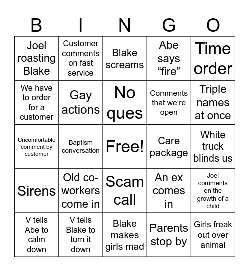 Joels Bingo Card