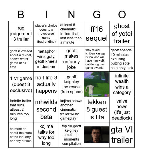 game award bingo Card