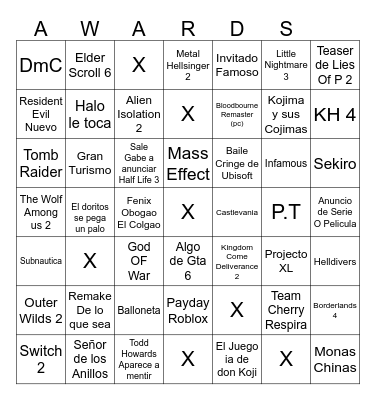 Games Awards Bingo Card