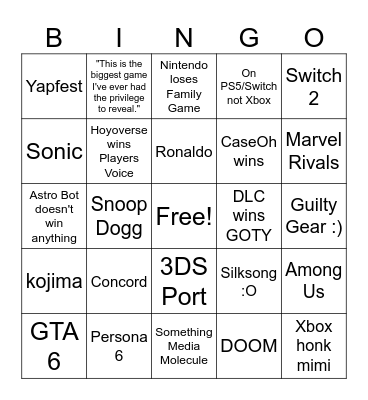 The Gay Awards Bingo Card