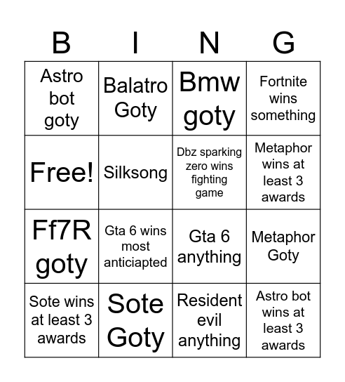 Untitled Bingo Card