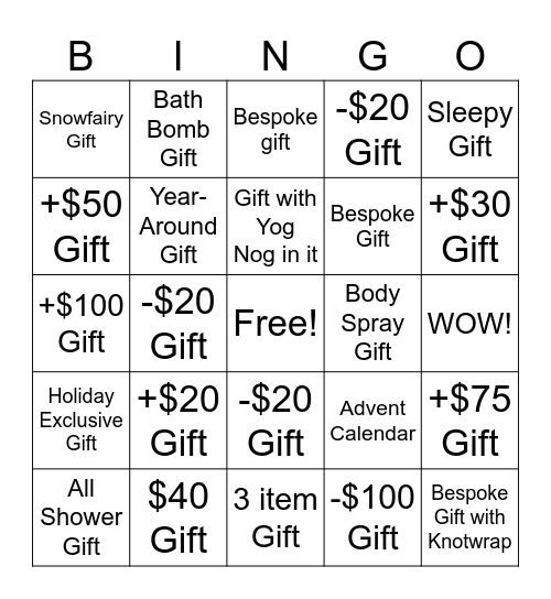 Gift Bingo Card