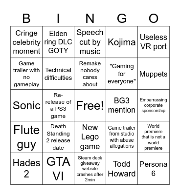 Game awards 2024 Bingo Card