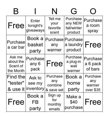 Scentsy Bingo Card
